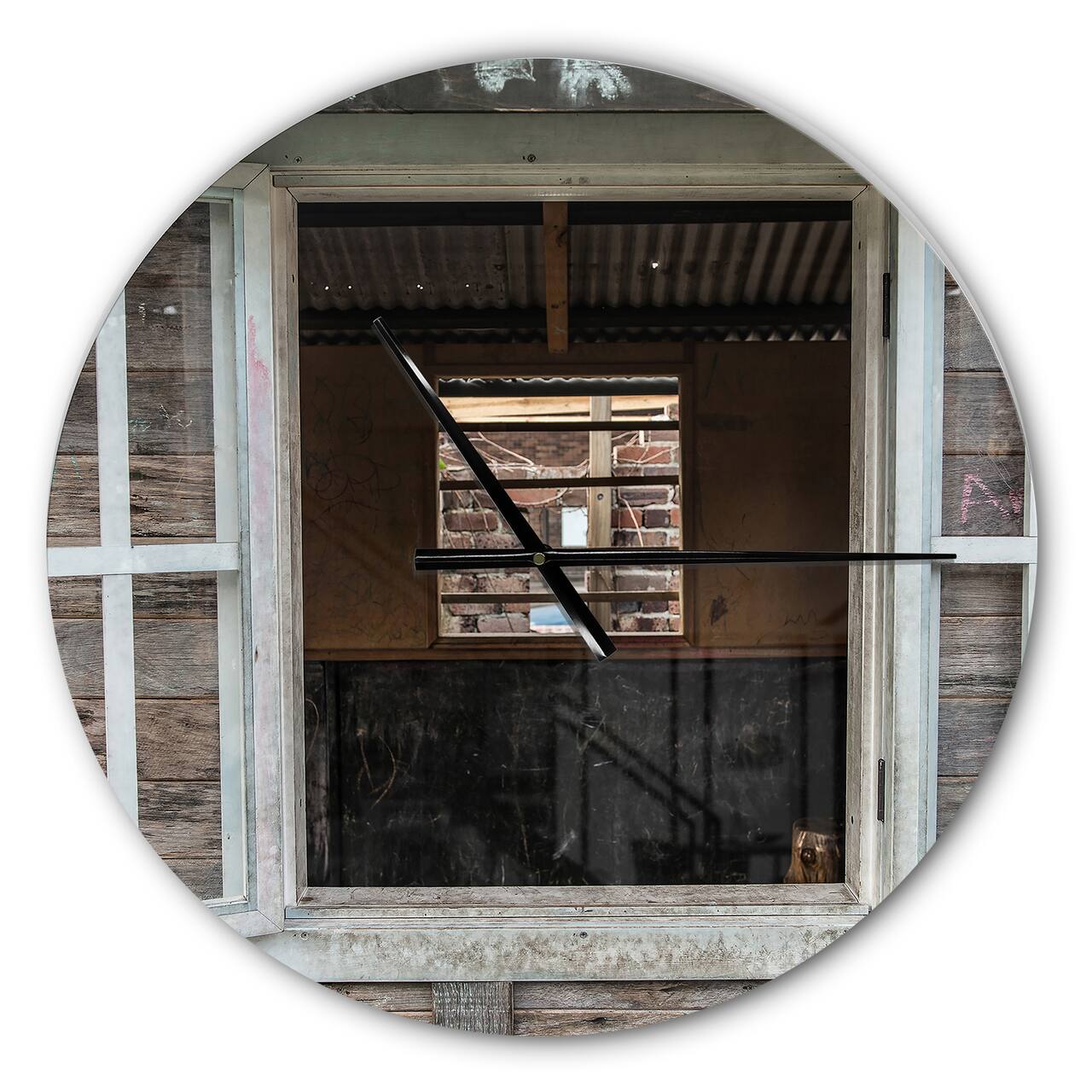 Designart Wooden Walls & Windows Farmhouse Wall Clock